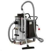 Dapper Supply 14.5-gallon industrial wet dry vacuum front angle with hose and wand.