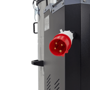 Dapper Supply 14.5-gallon industrial wet dry vacuum close-up of the red 3-phase power plug.