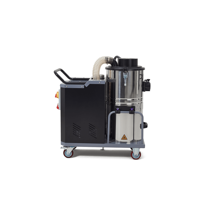 Dapper Supply 14.5-gallon industrial wet dry vacuum side view of the motor housing.