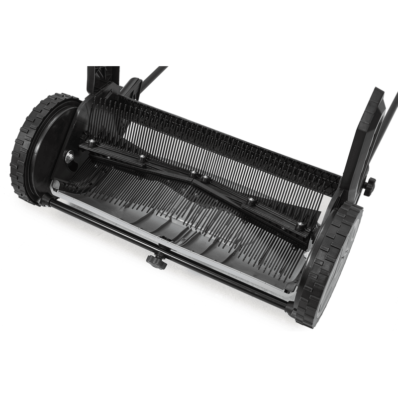 Dapper Supply lawn sweeper reinforced brush roller underside closeup.