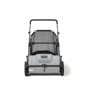 Dapper Supply 21-inch push lawn sweeper front view with low and high adjustment.