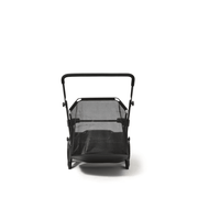 Dapper Supply lawn sweeper rear view showing the mesh hopper bag.