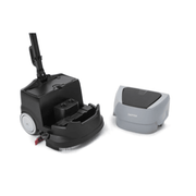 Dapper Supply mini automatic floor scrubber removable tank closeup.
