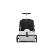 Dapper Supply push lawn sweeper front view showing brushes and wheels.