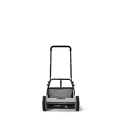 Dapper Supply 16-inch push reel lawn mower front view showing the cutting reel and wheels.