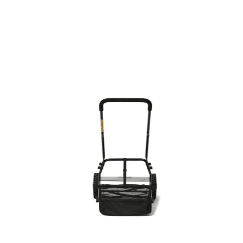 Dapper Supply 16-inch push reel lawn mower rear view with the mesh grass catcher.