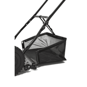 Dapper Supply 16-inch push reel lawn mower side view with the rear grass catcher attached.