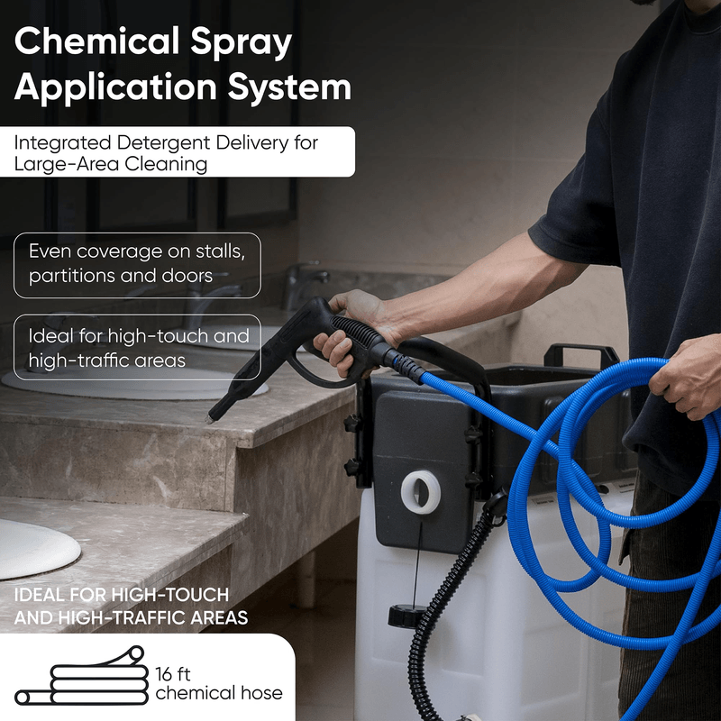 Dapper Supply all-in-one restroom cleaning machine chemical spray application system.
