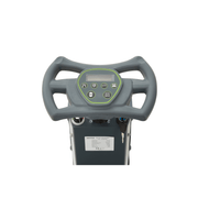Dapper Supply ride-on floor scrubber control panel with LCD display and function buttons.