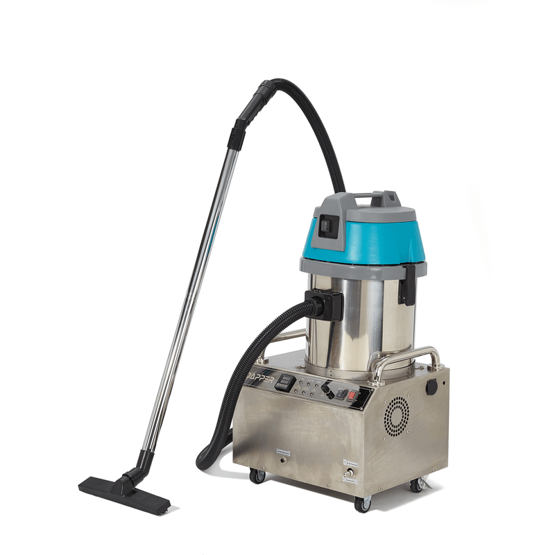 Dapper Supply commercial steam cleaner with vacuum wand front angle.