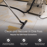 Dapper Supply commercial steam cleaner cleaning and recovering in one pass.