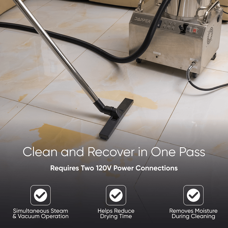 Dapper Supply commercial steam cleaner cleaning and recovering in one pass.