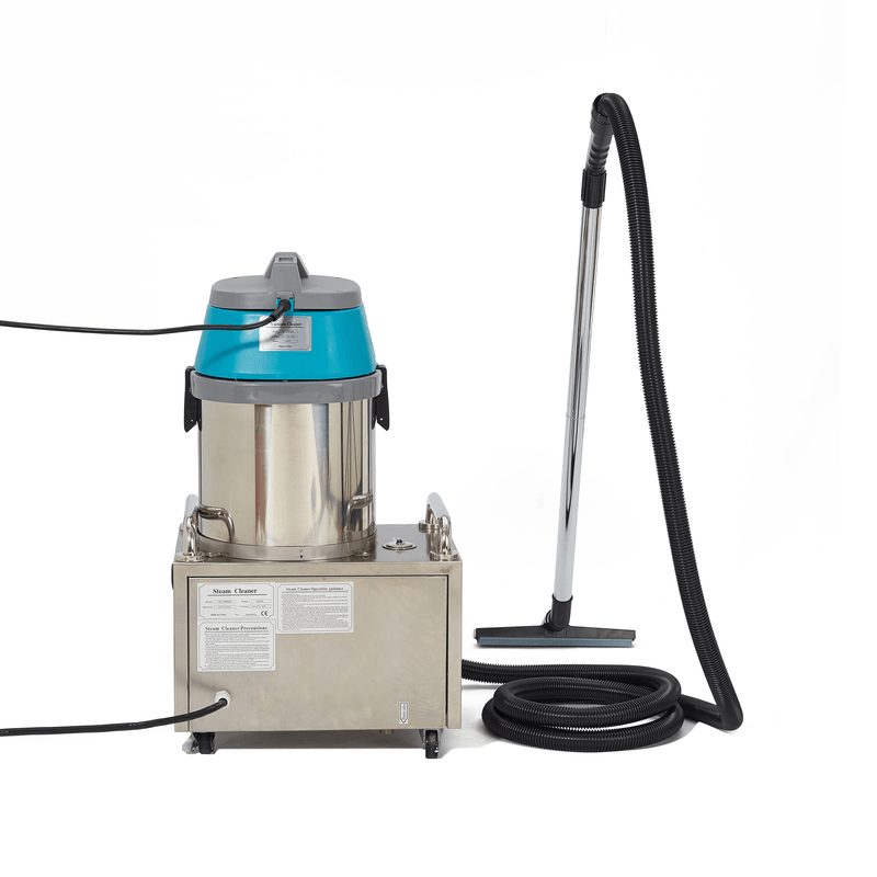 Dapper Supply commercial steam cleaner rear view with vacuum wand.