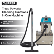 Dapper Supply commercial steam cleaner showing three cleaning functions in one machine.