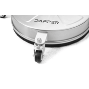 Dapper Supply surface cleaner 360-degree caster wheel close up.