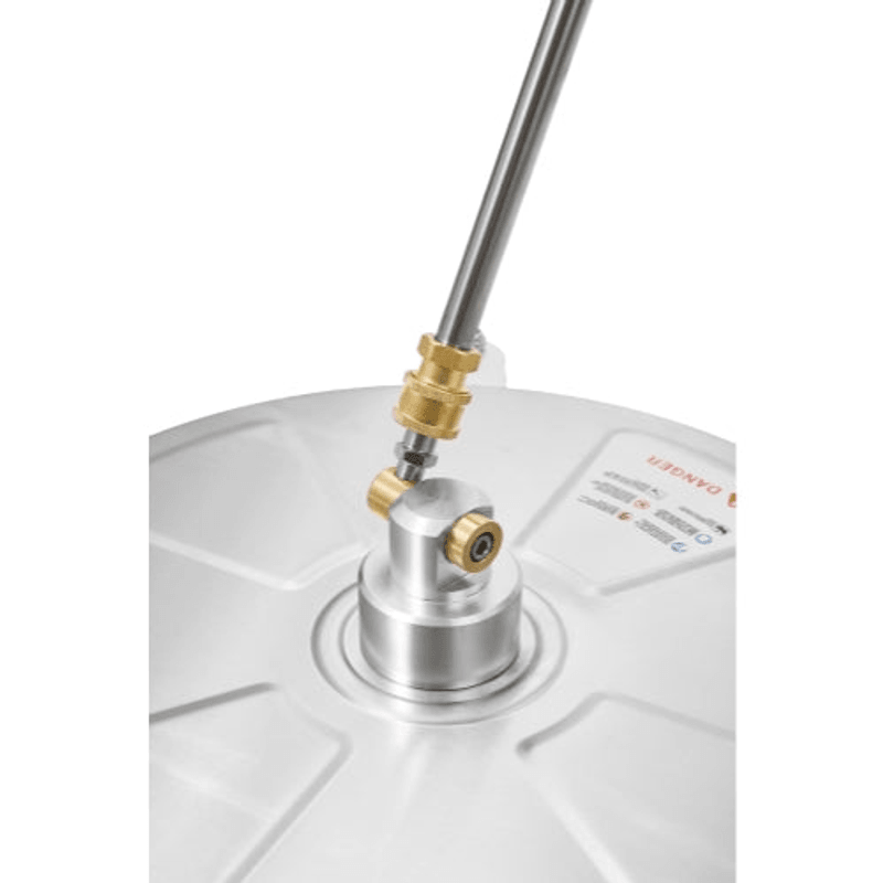 Dapper Supply 15-inch pressure washer surface cleaner quick-connect inlet closeup.