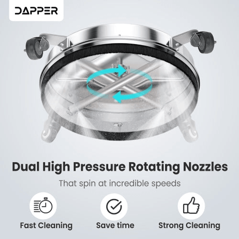 Dapper Supply 15-inch pressure washer surface cleaner dual high-pressure rotating nozzles.
