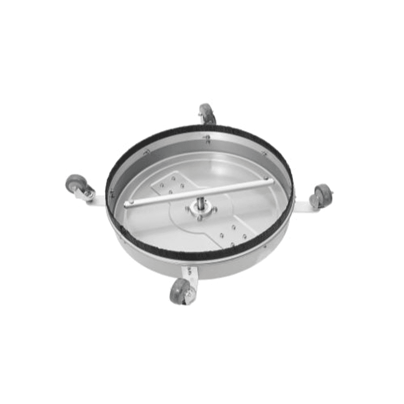 Dapper Supply surface cleaner underside cleaning disc and caster wheels closeup.