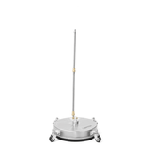 Dapper Supply 15-inch pressure washer surface cleaner upright with assembled wand.
