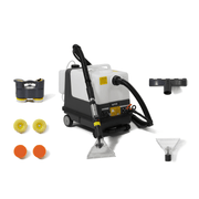 Dapper Supply carpet and upholstery extractor with full accessory kit including brushes and pads.