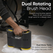 Dapper Supply carpet and upholstery extractor dual rotating brush head cleaning carpet.