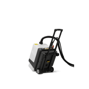 Dapper Supply carpet and upholstery extractor rear view with telescoping pull handle.