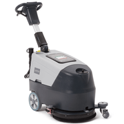 Dapper Supply battery walk-behind floor scrubber front angle view.