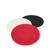 Dapper Supply walk-behind floor scrubber included white, red, and black scouring pads.