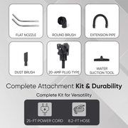 Dapper Supply 26.5-gallon wet/dry vacuum complete attachment kit and accessories.