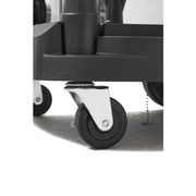 Dapper Supply wet/dry vacuum caster wheels closeup.