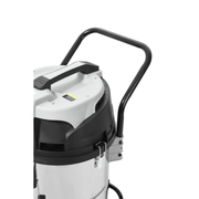 Dapper Supply wet/dry vacuum motor head and carry handle closeup.