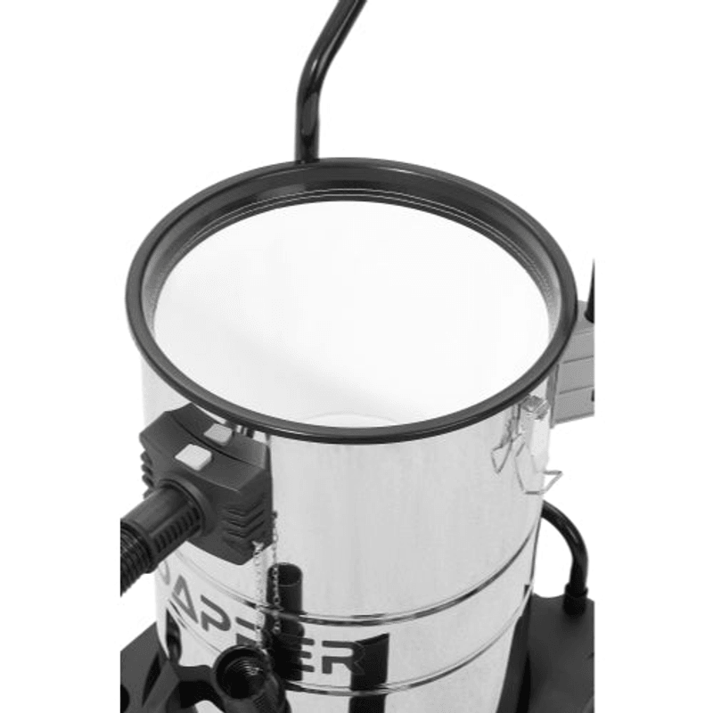 Dapper Supply wet/dry vacuum tank interior with filter closeup.