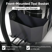 Dapper Supply 26.5-gallon wet/dry vacuum front-mounted tool basket closeup.