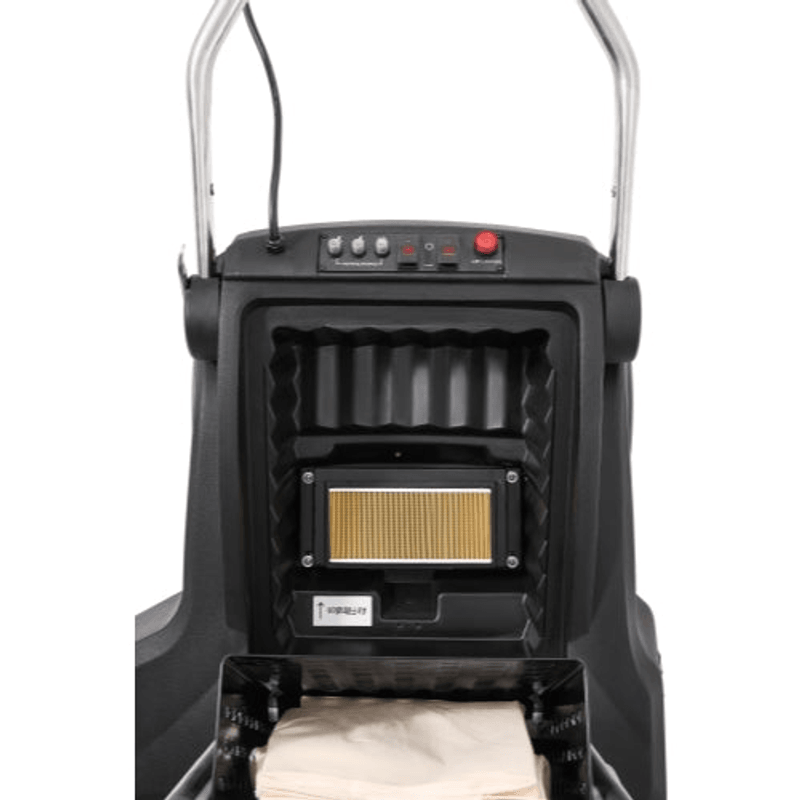 Dapper Supply wide area vacuum rear access showing the filter element and collection bag.