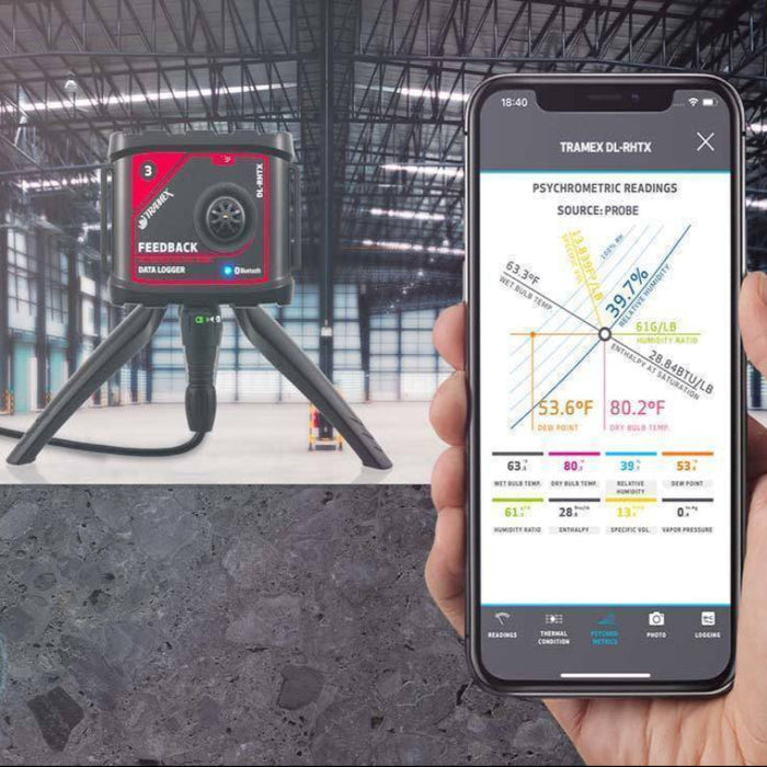 Tramex Feedback Datalogger EZ Kit - FBZK A detailed cutaway image of the Tramex datalogger showing the internal components, including the in-situ probe designed for measuring moisture levels in concrete and other materials.