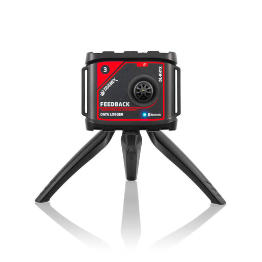 Tramex DL-RHTX - Ambient & Probe Feedback Datalogger: An electronic device with a digital display mounted on a tripod, used for measuring and logging ambient temperature and humidity data.