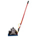 Floor cleaning machine with red handle and blue base on a white background