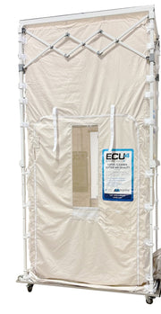 ECU4 containment unit on its frame casters with a zip door, clear window and collapsible frame