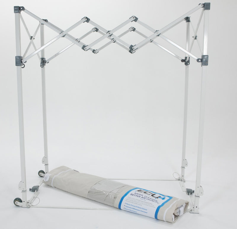ECU4 Frame expanded on casters with the rolled modular envelope at its base, as the frame and envelope parts