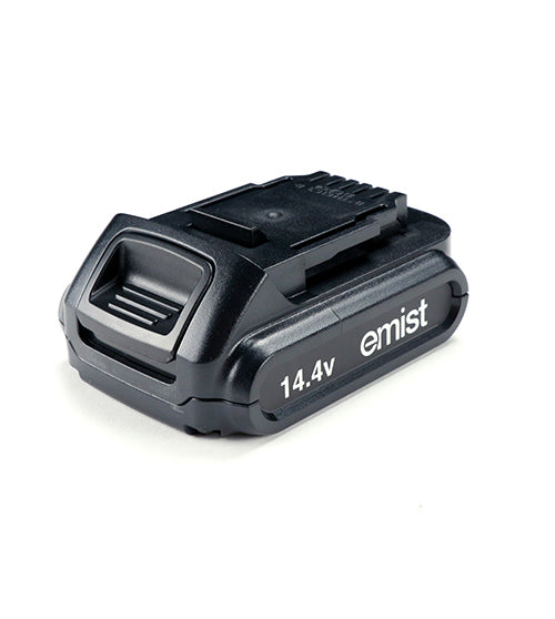 EMist 14.4V lithium ion battery viewed from the release latch side