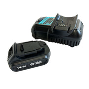 EMist 14.4V battery charger beside a 14.4V battery pack (battery sold separately)