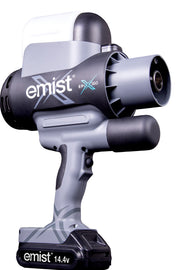 EMist EPIX360 handheld electrostatic sprayer with 8 oz tank and 14.4V battery on white