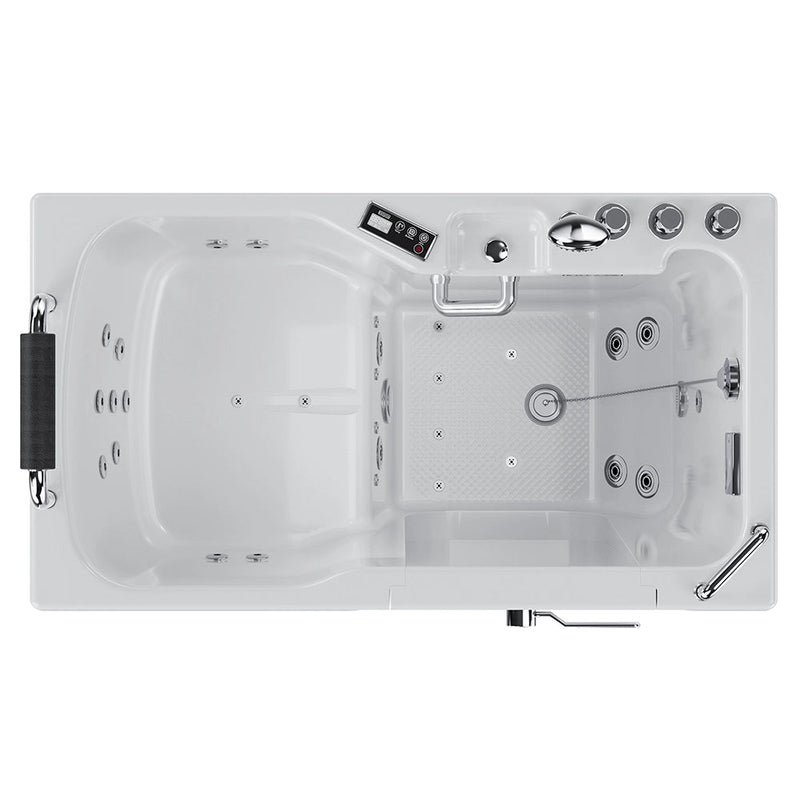 Empava EMPV-54WIT08 walk-in tub top view showing bench, footwell, jets and right-side drain