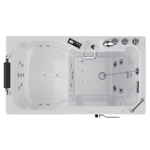 Empava EMPV-54WIT08 walk-in tub top view showing bench, footwell, jets and right-side drain