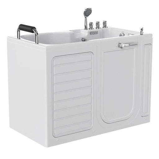 Empava EMPV-54WIT09 soaking walk-in tub, three-quarter view, door closed, white background