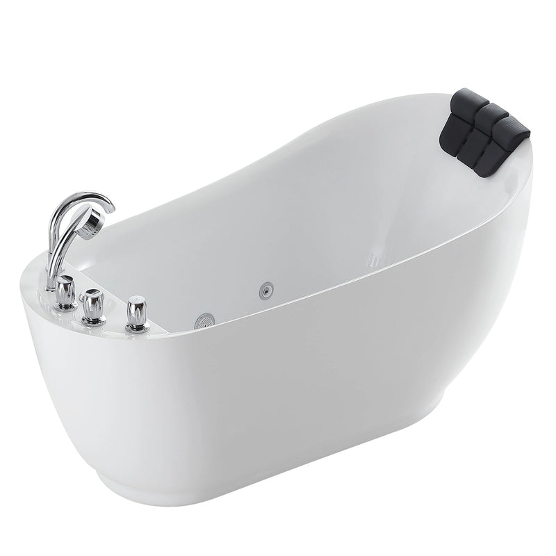 Empava EMPV-59AIS04 slipper whirlpool tub, three-quarter view showing foot-end faucet deck, white background