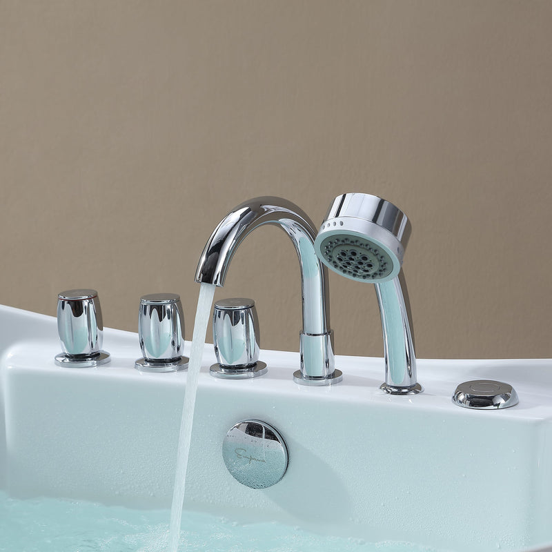 Empava EMPV-59AIS11 chrome faucet, hand shower and knobs filling the tub