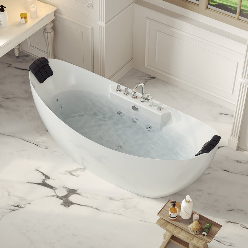 Empava EMPV-59AIS11 filled tub on a white marble floor