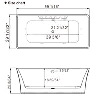 Empava EMPV-59AIS15 dimension drawing, top and side views