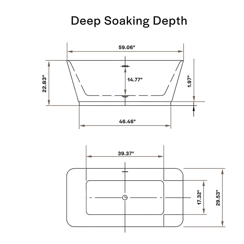Empava EMPV-59FT1511 dimension drawing with soaking depth and overall measurements